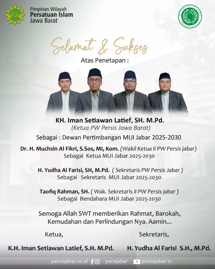 Musda XI MUI Jabar Tetapkan Kepengurusan Baru 2025–2030, PW Persis Jawa Barat Sampaikan Ucapan Selamat